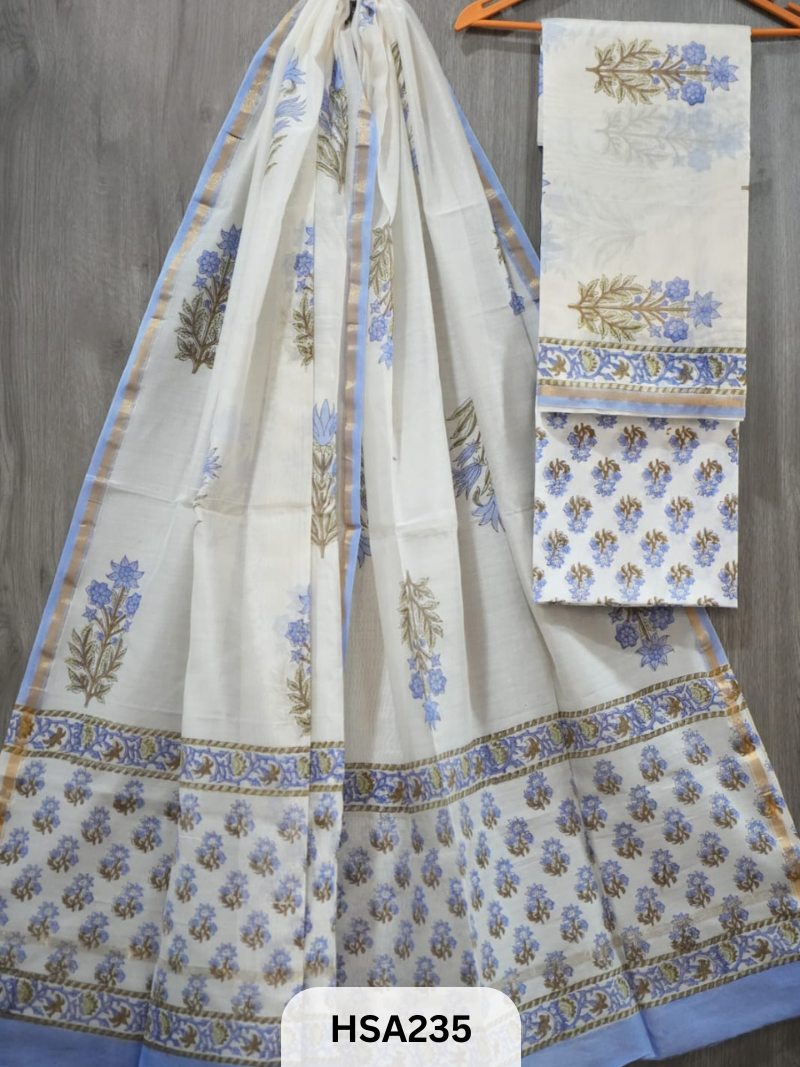 CHANDERI SILK HAND BLOCK PRINTED SUIT | 3 PCS