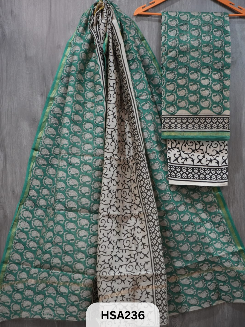 CHANDERI SILK HAND BLOCK PRINTED SUIT | 3 PCS