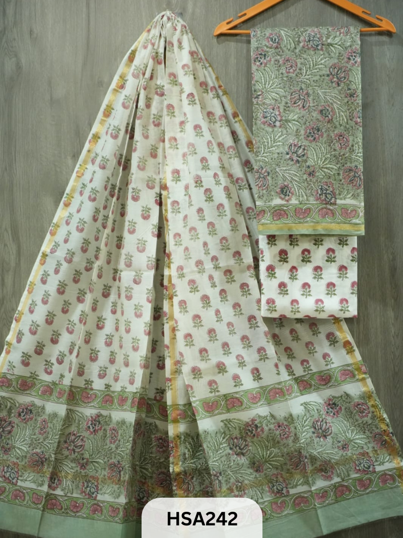 CHANDERI SILK HAND BLOCK PRINTED SUIT | 3 PCS