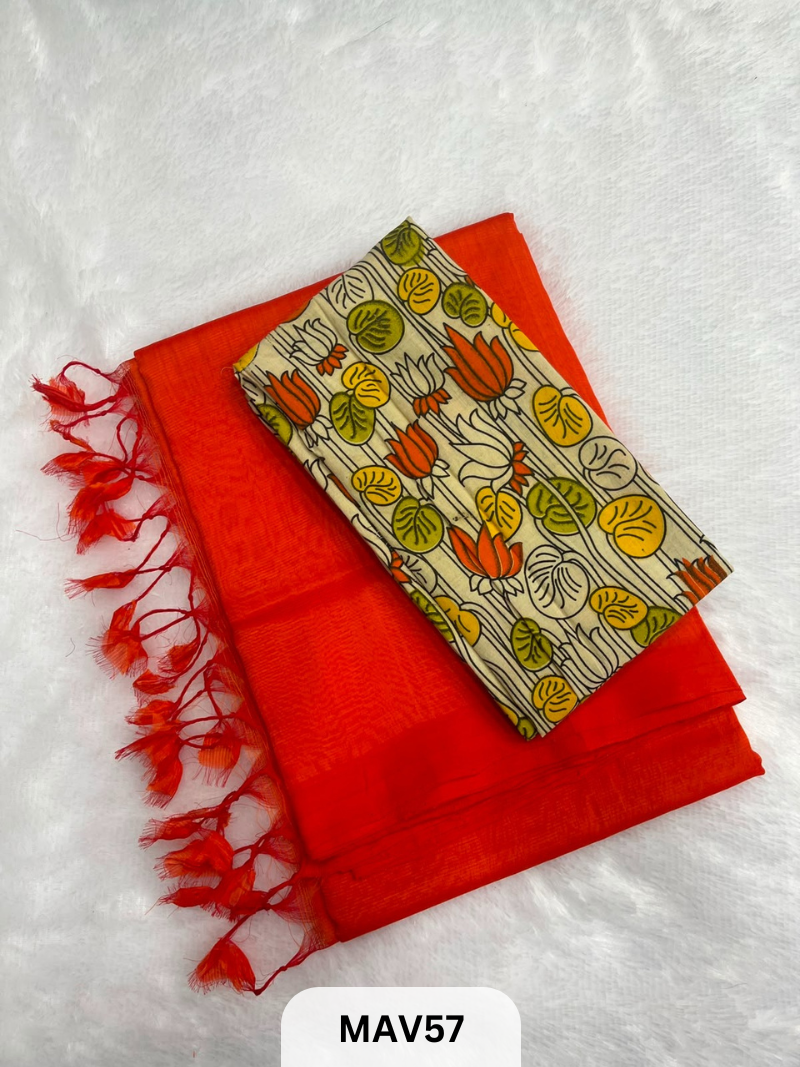 MANGALAGIRI PATTU SAREE WITH KALAMKARI BLOUSE (1 METER)