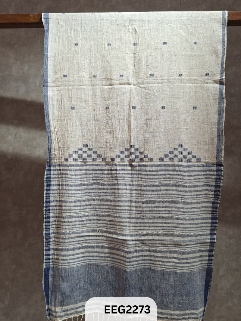 HANDWEAVED KALA COTTON STOLE WITH EXTRA WEFT TESSLES-2.2MTR*20INCH