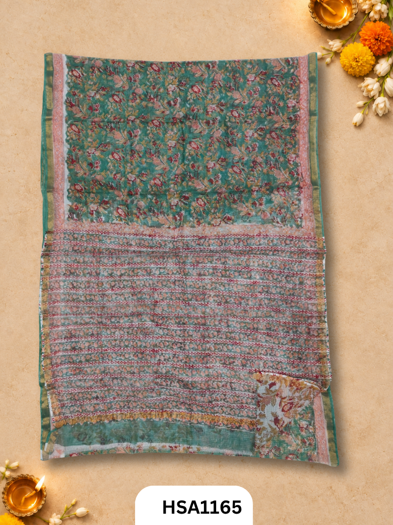 Hand Block Printed Kota Doriya Saree with Blouse