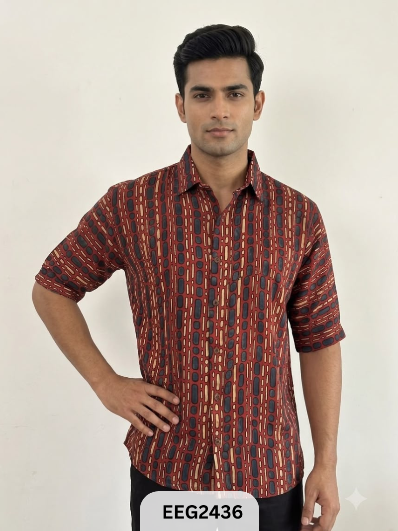 MODAL HANDBLOCK PRINT SHIRT WITH WOODEN BUTTON