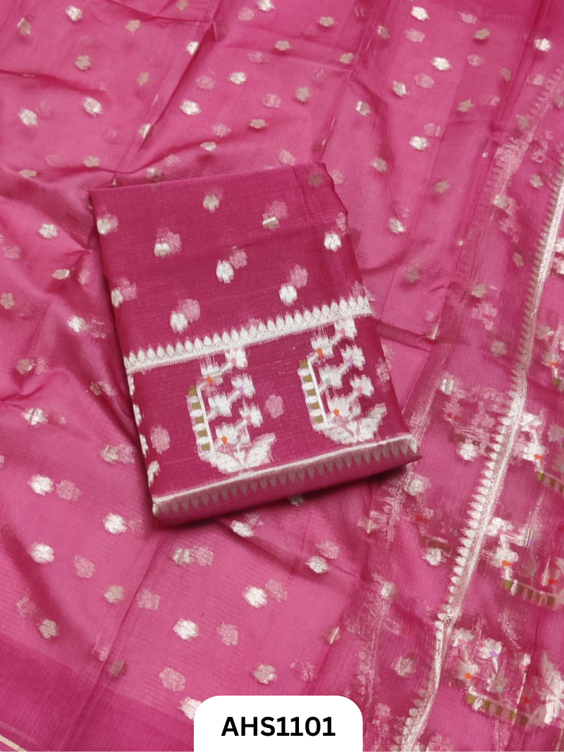 Pure Silk Kota Weaving Two Piece Dress Material Heavy Weaving Dupatta & Kurta