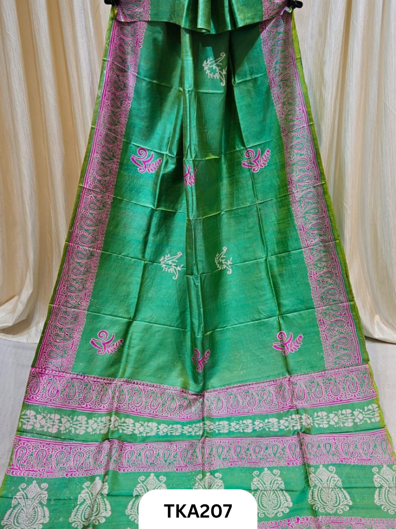 Bishnupuri Katan Silk Block Print Saree