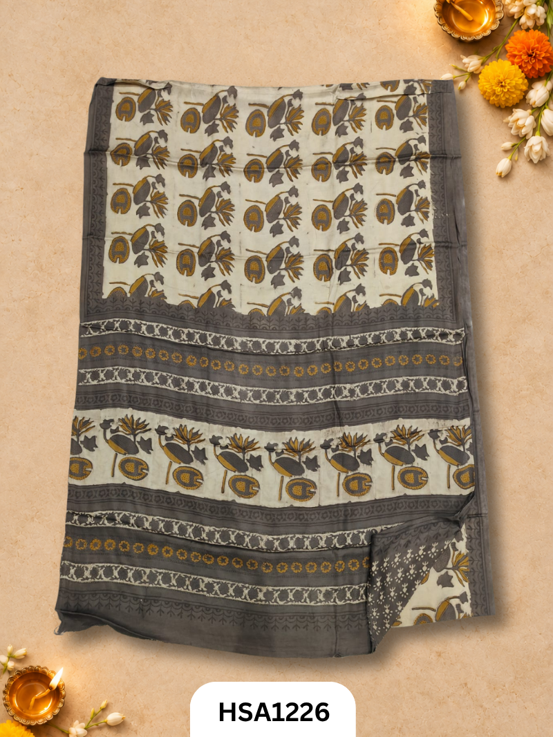 Hand Block Print Ajarkh Vanaspati Modal Silk Saree with blouse