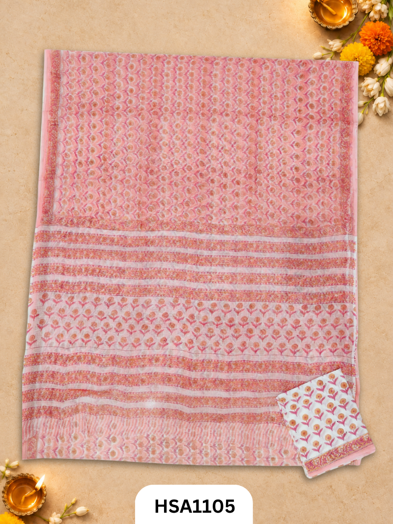 Hand Block Printed Traditional Designs & Multi Colour Combinations Kota Doria Sarees