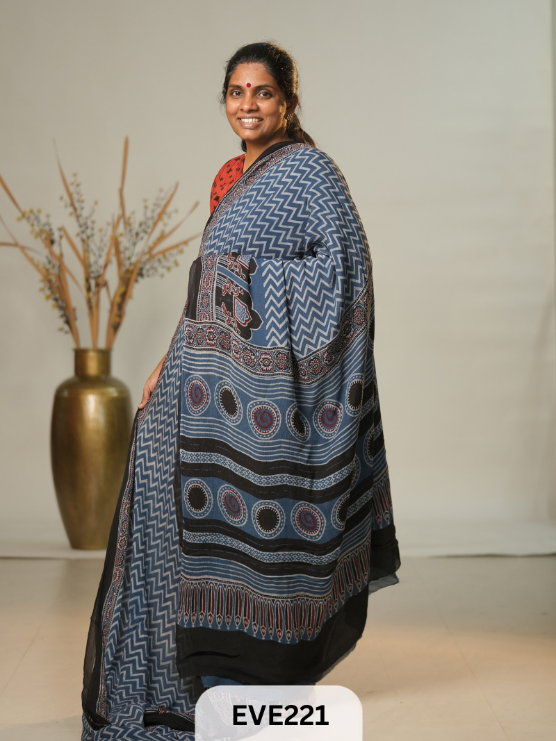 Chinon Chiffon Ajrakh Print Saree