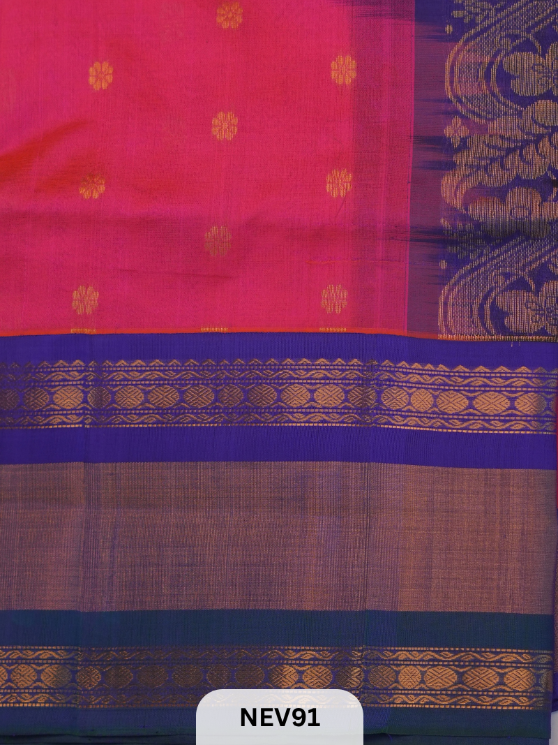 Korvai Pattu Long Border Body Butta Saree