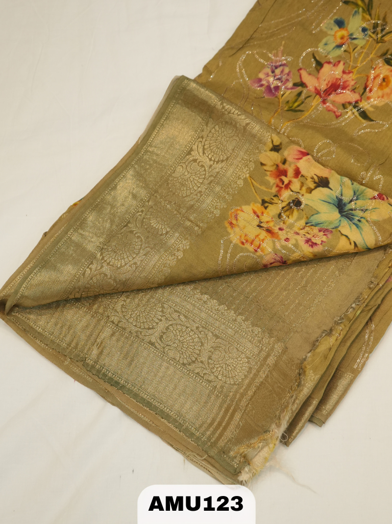 BANARAS RUSSIAN SILK SAREE WITH DIGITAL PRINTED