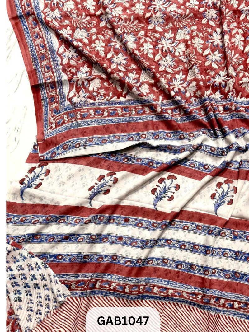 Premium Hand Block Printed Georgette Sarees with Blouse