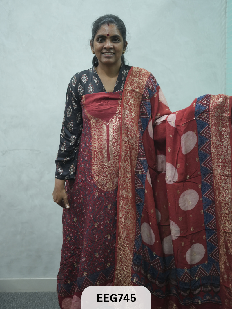 AJRAKH DOLA SILK 2 PCS-UNSTITCHED ( TOP 3.5MTR AND DUPPATA 2.25MTR ) - IMMEDIEATE DISPATCH