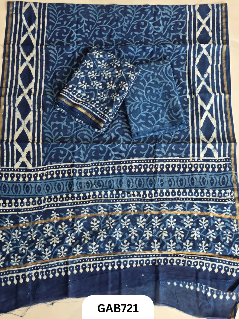 Hand Block Chanderi Silk Dress Materials Top 2.5 Mtrs Duptta 2.5 Mtrs