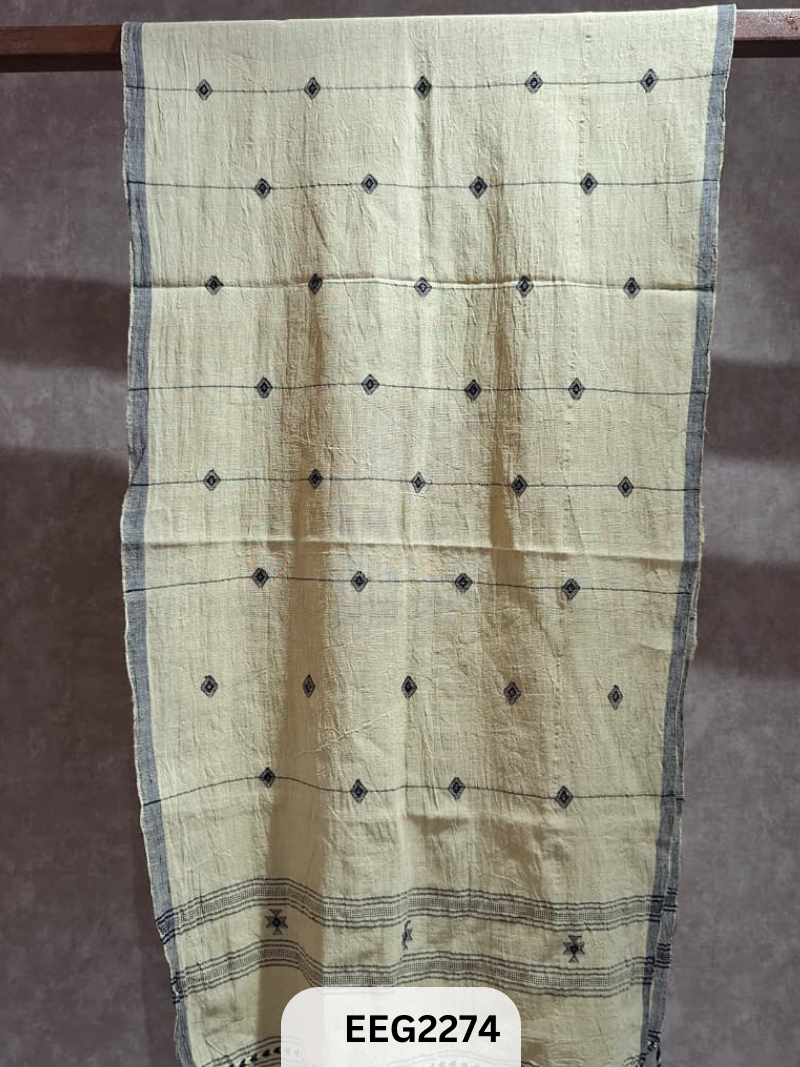 HANDWEAVED KALA COTTON STOLE WITH EXTRA WEFT TESSLES-2.2MTR*20INCH