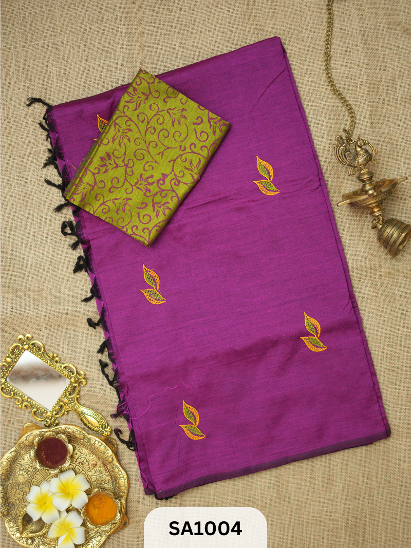 SILK COTTON EMBROIDERY HANDBLOCK SAREE