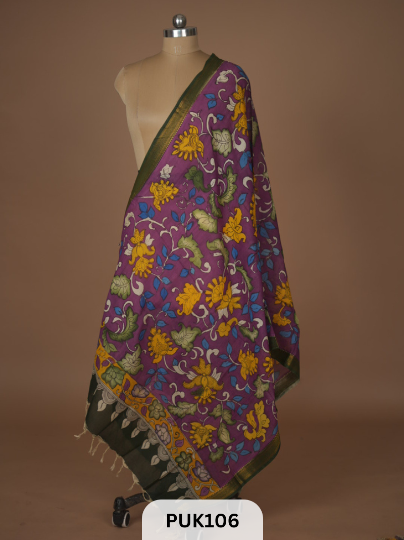 PURE PENKALAMKARI DUPPATTA - CHENNURI SILK