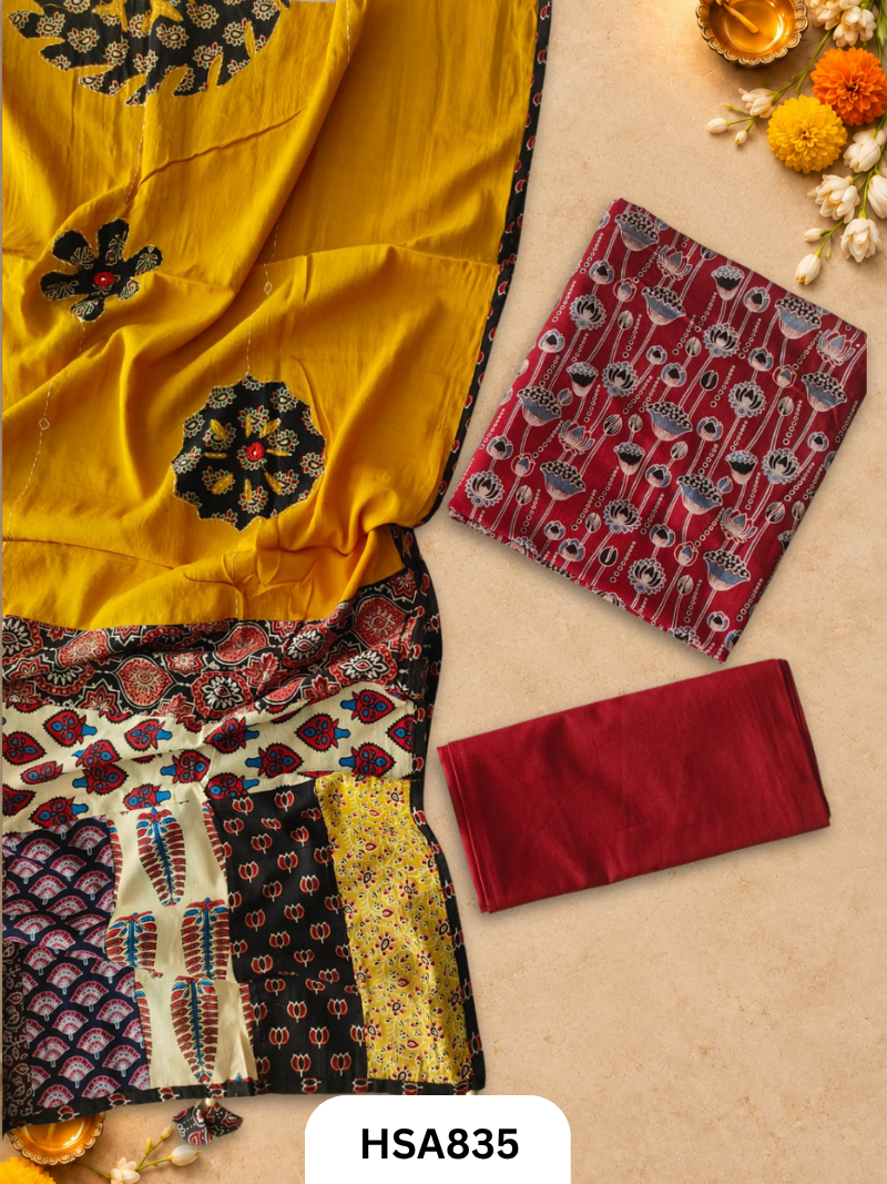 Ajrahk Print With Patch Work And Mirror Work Dupatta