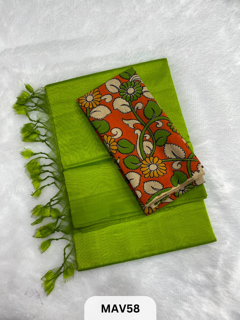 MANGALAGIRI PATTU SAREE WITH KALAMKARI BLOUSE (1 METER)