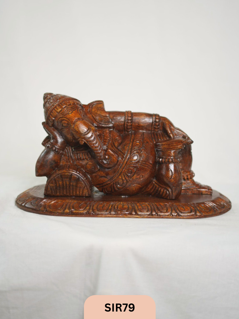 WOODEN SLEEPING GANESH - Height 9" INCH, WIDTH 16"INCH