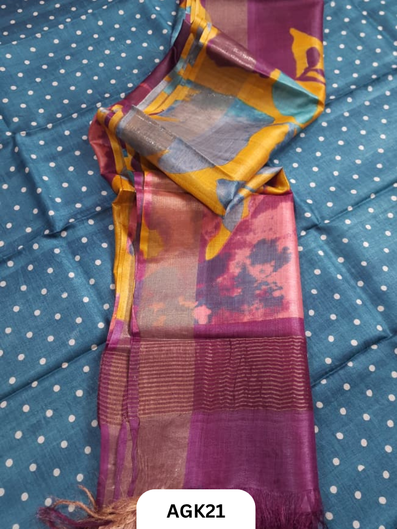 Silk Mark Certified Tussar Salwar Set with Hand Block Print
