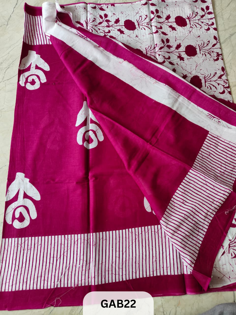 BAGRU PRINT COTTON MULMUL SAREES WITH BLOUSE-SAREE 5.5M +BLOUSE 1M