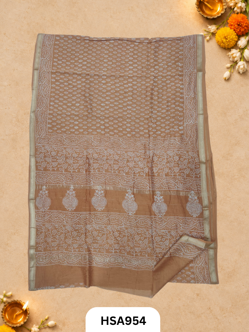 Pure Maheswari Silk Cotton - Handblock Print Saree With Blouse