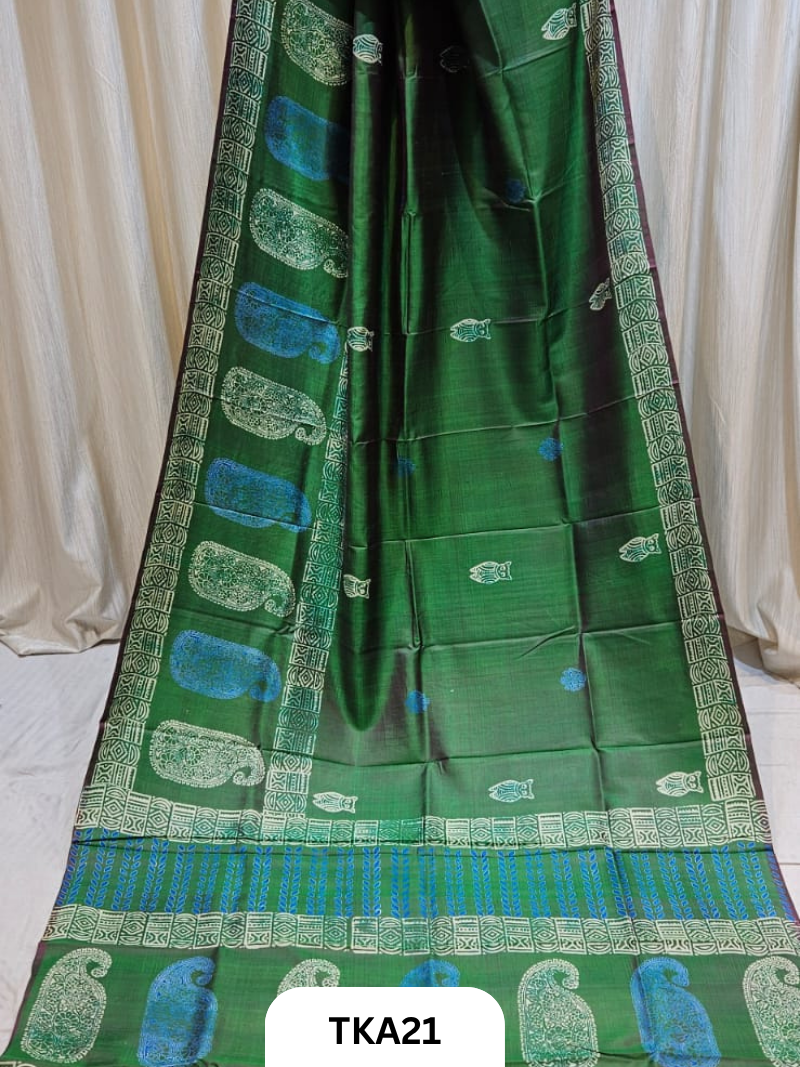 Pure Bishnupuri Silk Dual Shade Handblock
