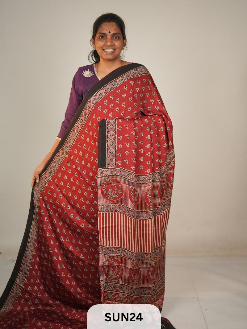 MODAL SILK WITH AJRAKH HANDBLOCK PRINT SAREE