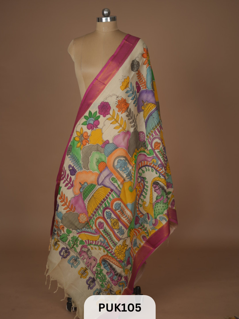 PURE PENKALAMKARI DUPPATTA - CHENNURI SILK