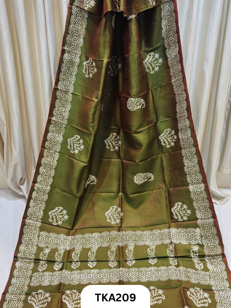 Bishnupuri Katan Silk Block Print Saree