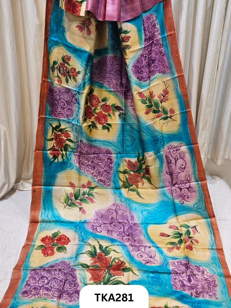 PURE HANDOWEN TUSSAR HAND PAINTED SAREE