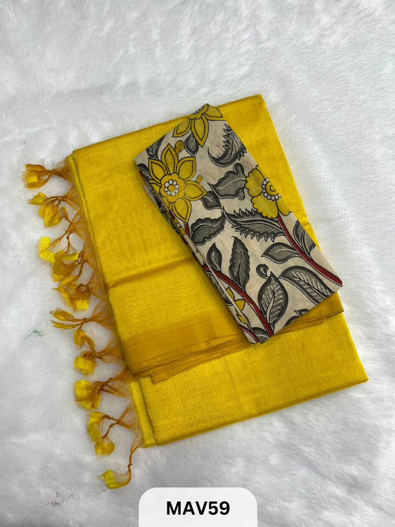 MANGALAGIRI PATTU SAREE WITH KALAMKARI BLOUSE (1 METER)