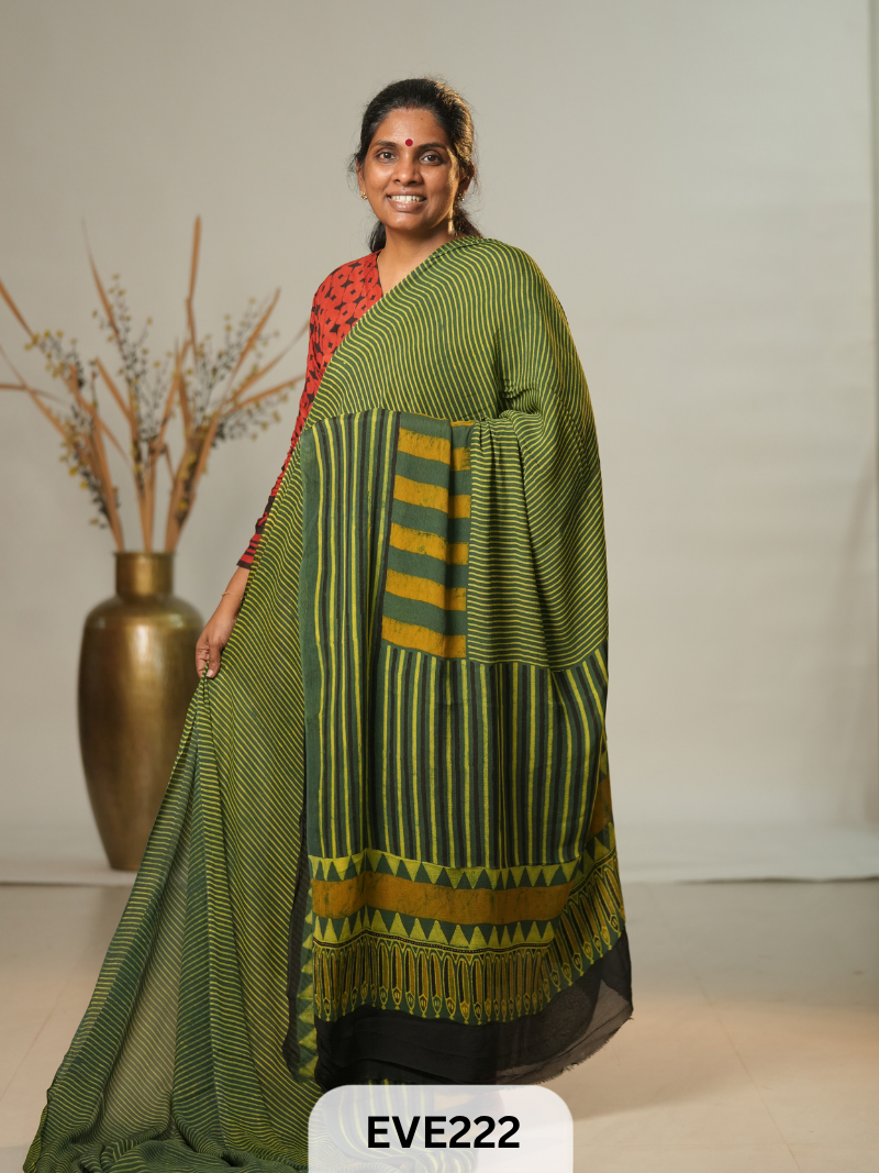 Chinon Chiffon Ajrakh Print Saree