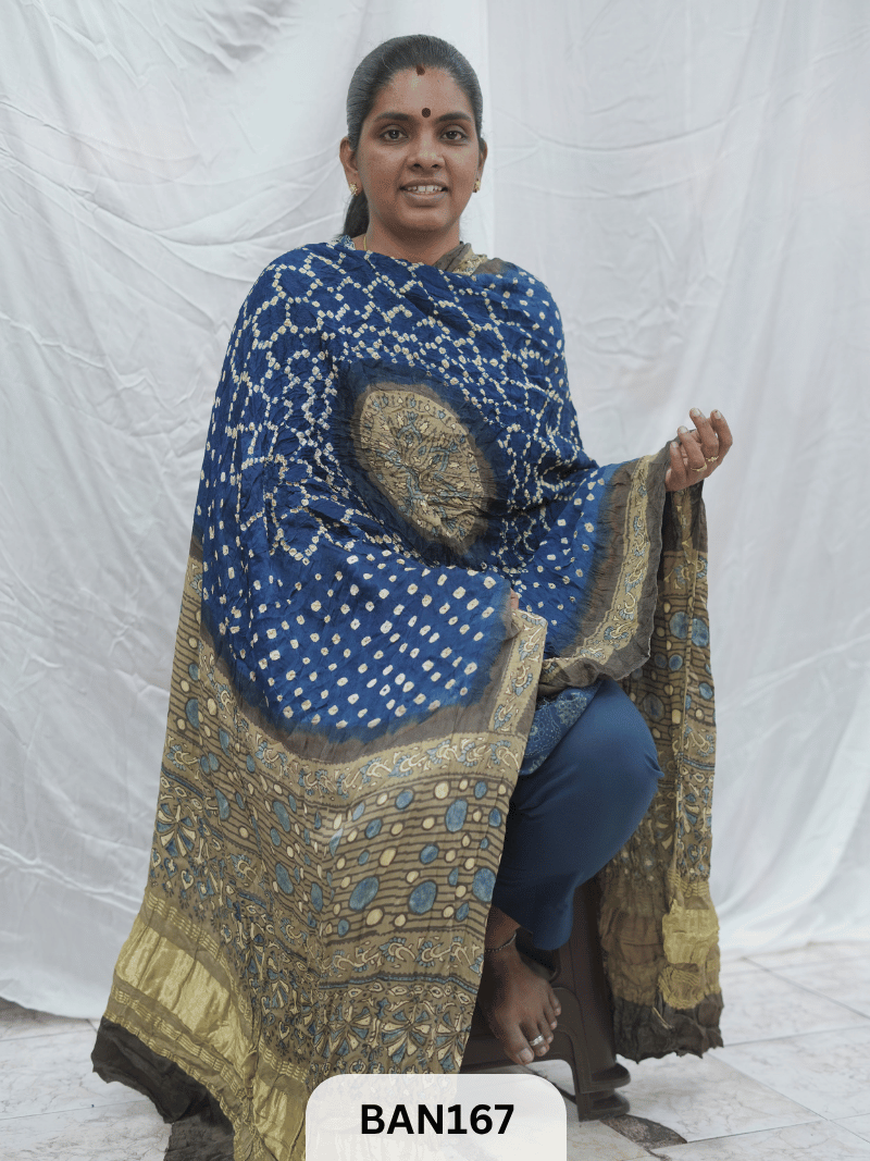 AJRAKH BANDHEJ GUL DUPPATA WITH LAGDI PATTA