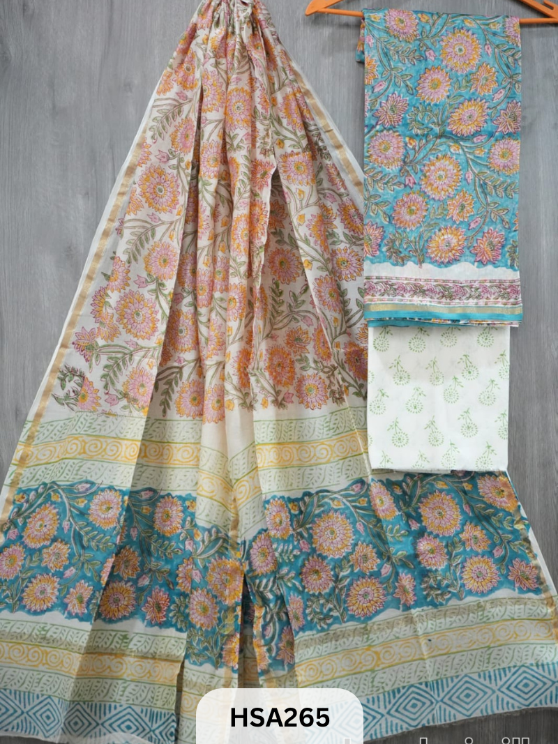 CHANDERI SILK HAND BLOCK PRINTED SUIT | 3 PCS