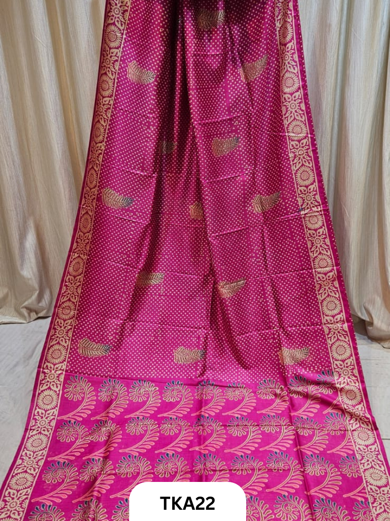 Pure Bishnupuri Silk Dual Shade Handblock