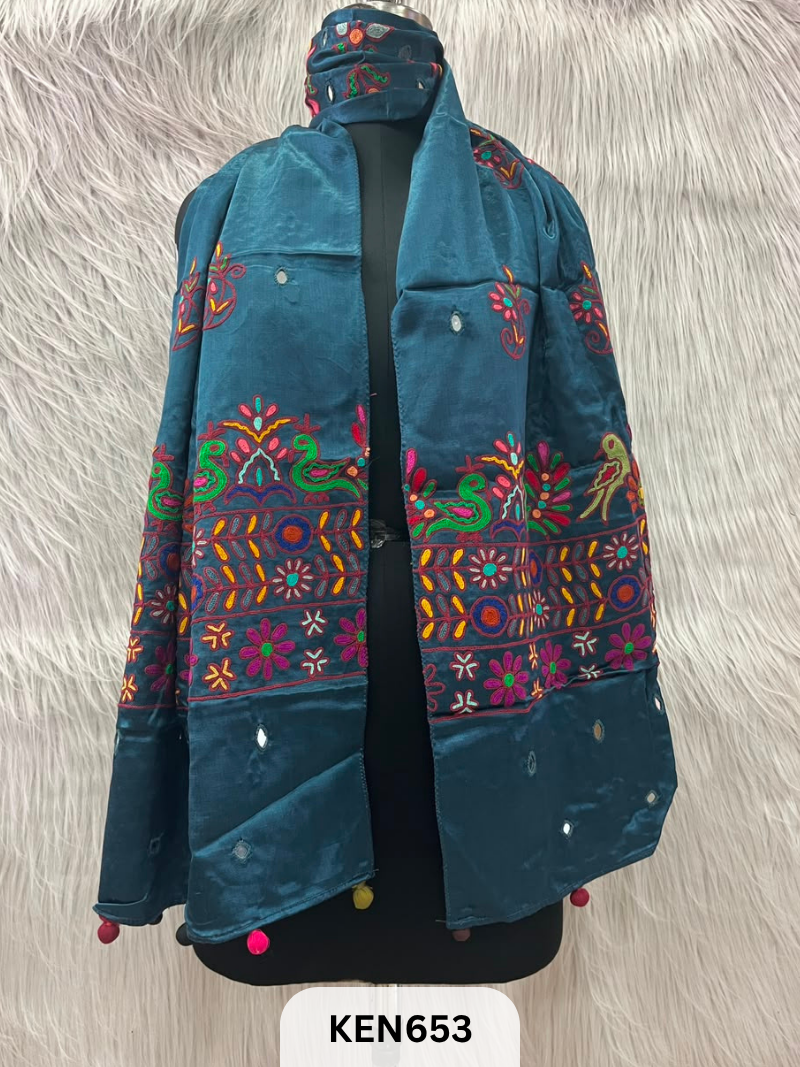 MUSHRU HAND AARI WORK WITH MIRROR WORK STOLE