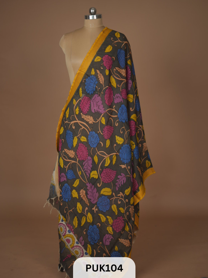 PURE PENKALAMKARI DUPPATTA - CHENNURI SILK