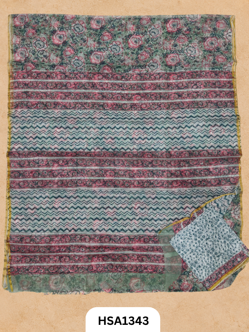 Chiffon Zari Border Saree - Hand Brush Painted