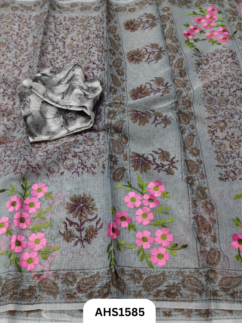 Kota Cotton Embroidery + Printed Saree