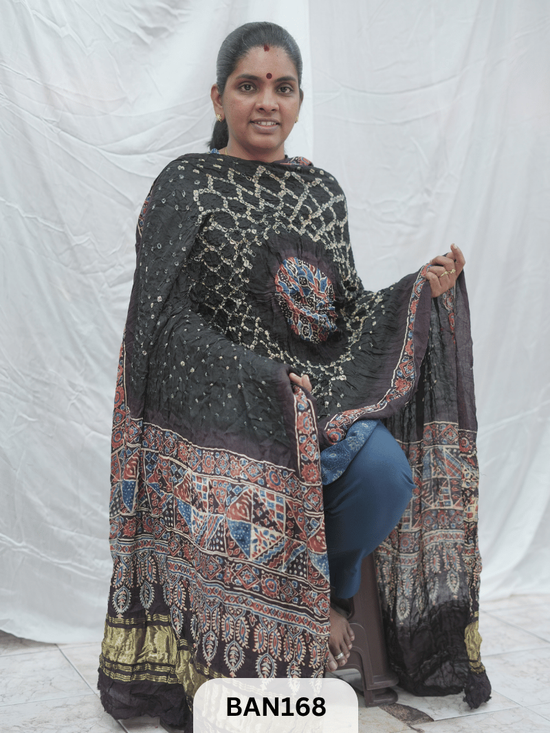 AJRAKH BANDHEJ GUL DUPPATA WITH LAGDI PATTA