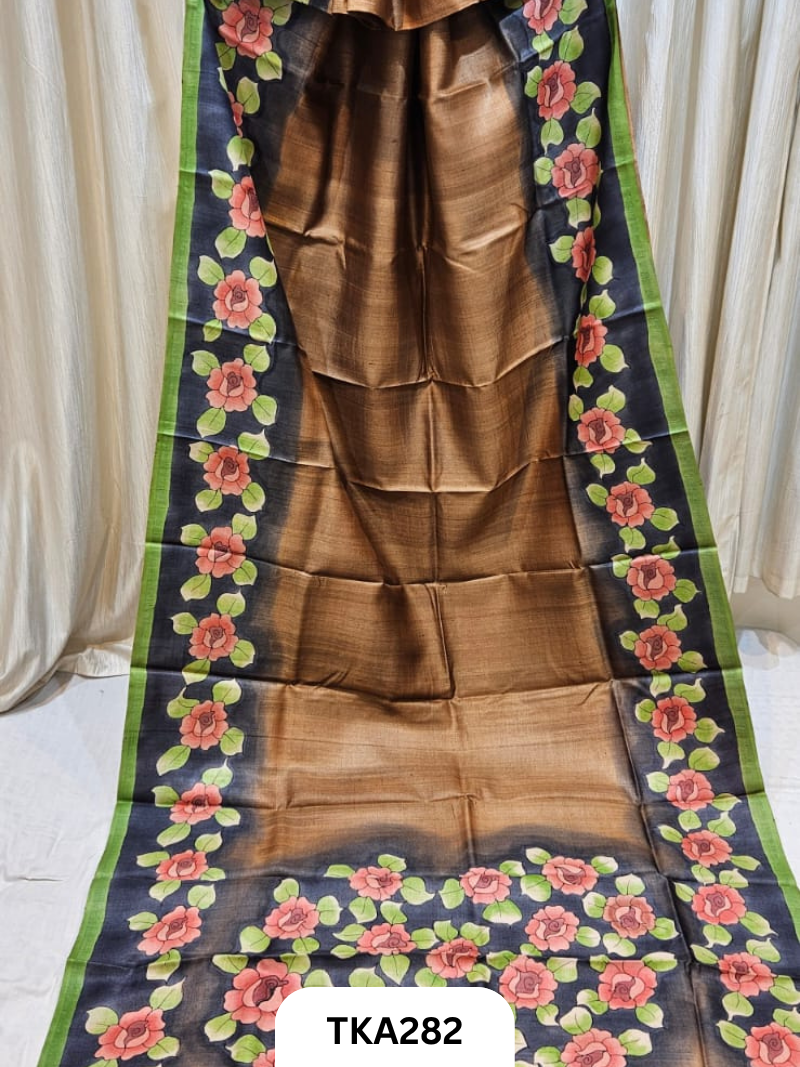PURE HANDOWEN TUSSAR HAND PAINTED SAREE