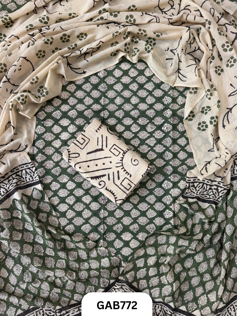 Handblock Cotton Suits With Mulmul Cotton Dupatta | Top 2.5 Mtr Dupatta 2.5 Mtr