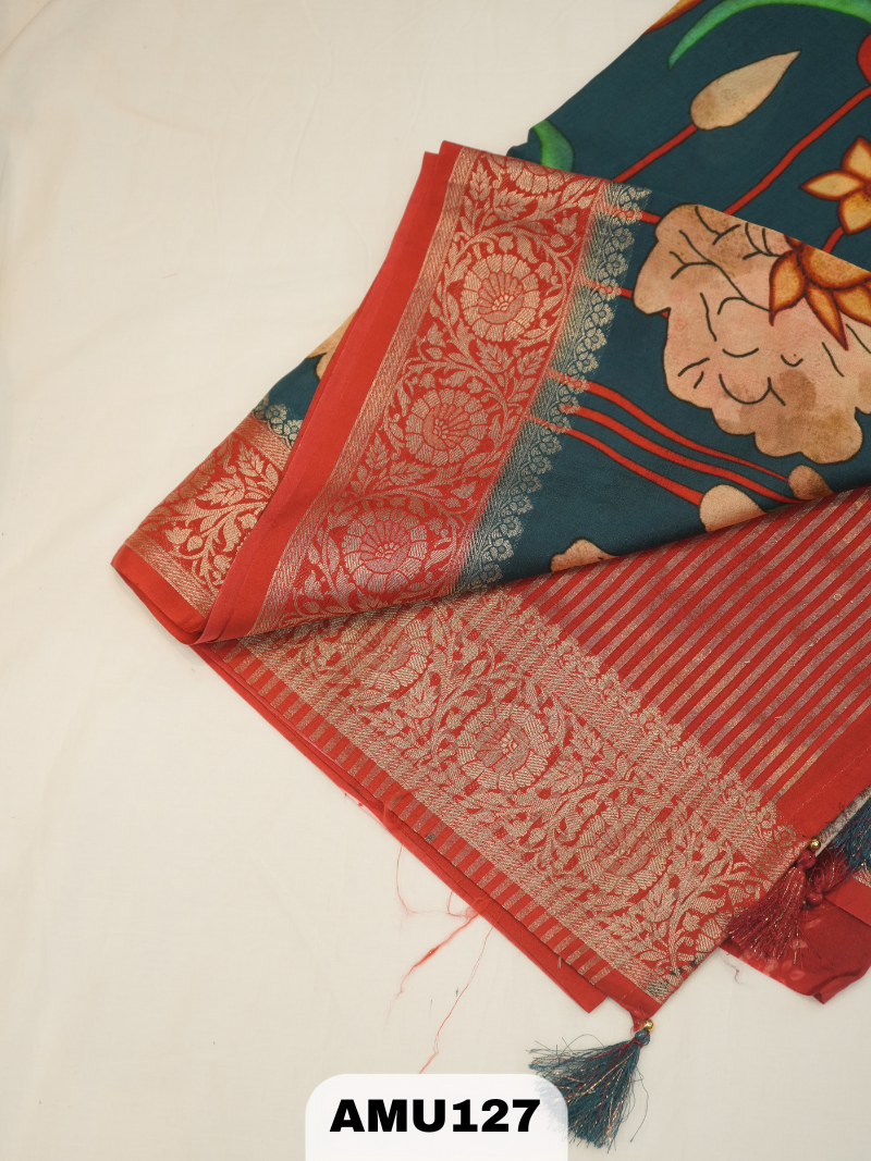 BANARAS RUSSIAN SILK SAREE WITH DIGITAL PRINTED