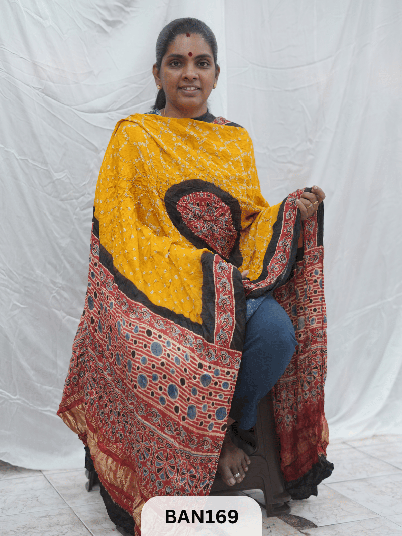 AJRAKH BANDHEJ GUL DUPPATA WITH LAGDI PATTA