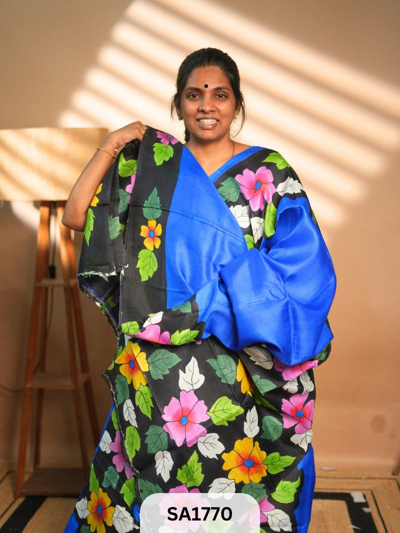 MURSHIDABAD SILK SAREE HAND PAINTED