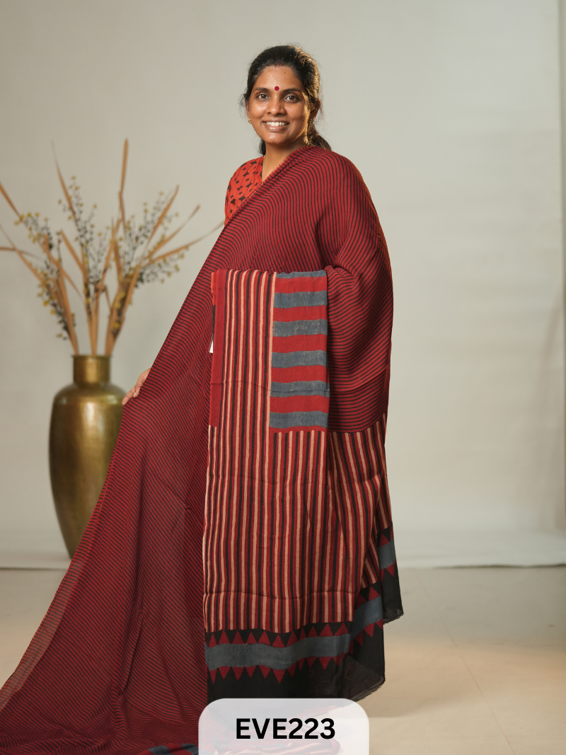 Chinon Chiffon Ajrakh Print Saree