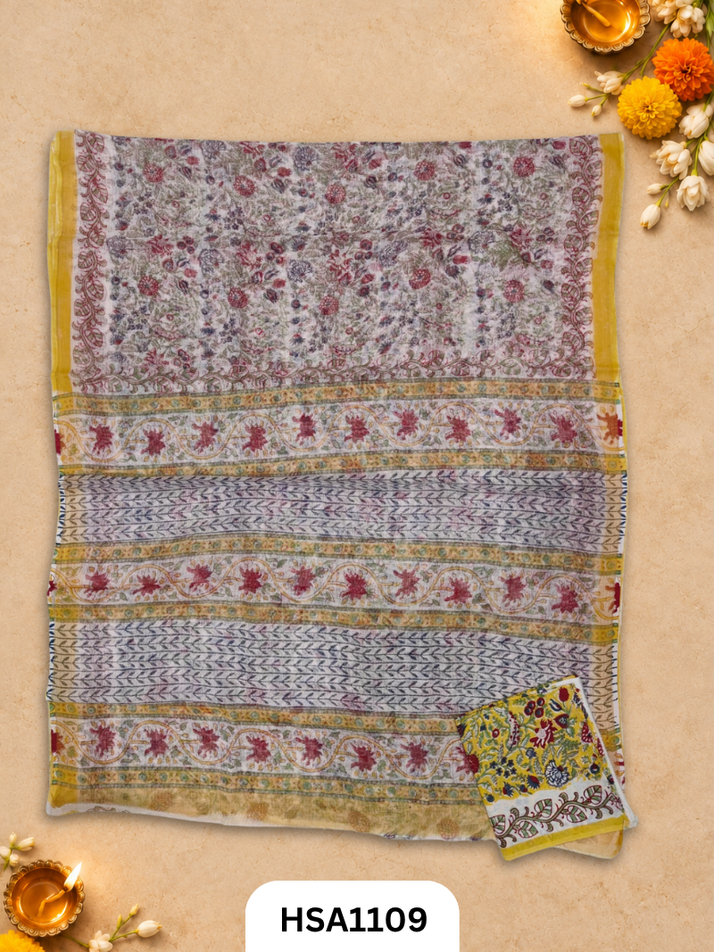 Hand Block Printed Traditional Designs & Multi Colour Combinations Kota Doria Sarees