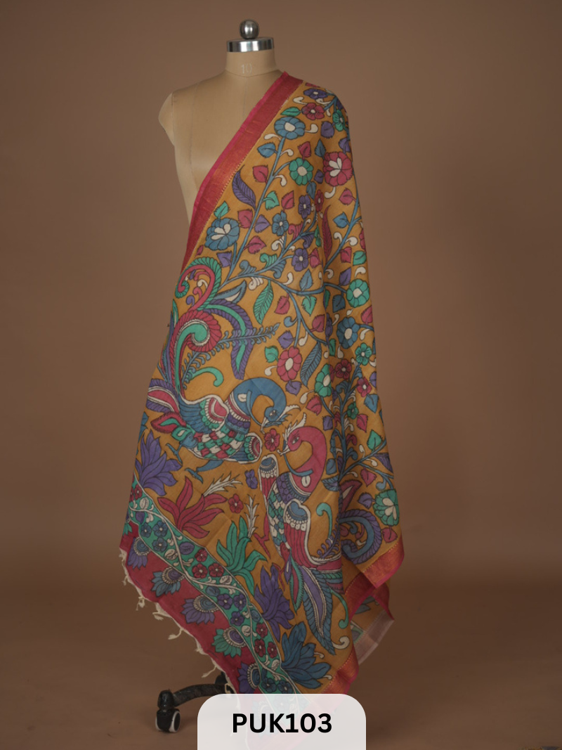 PURE PENKALAMKARI DUPPATTA - CHENNURI SILK