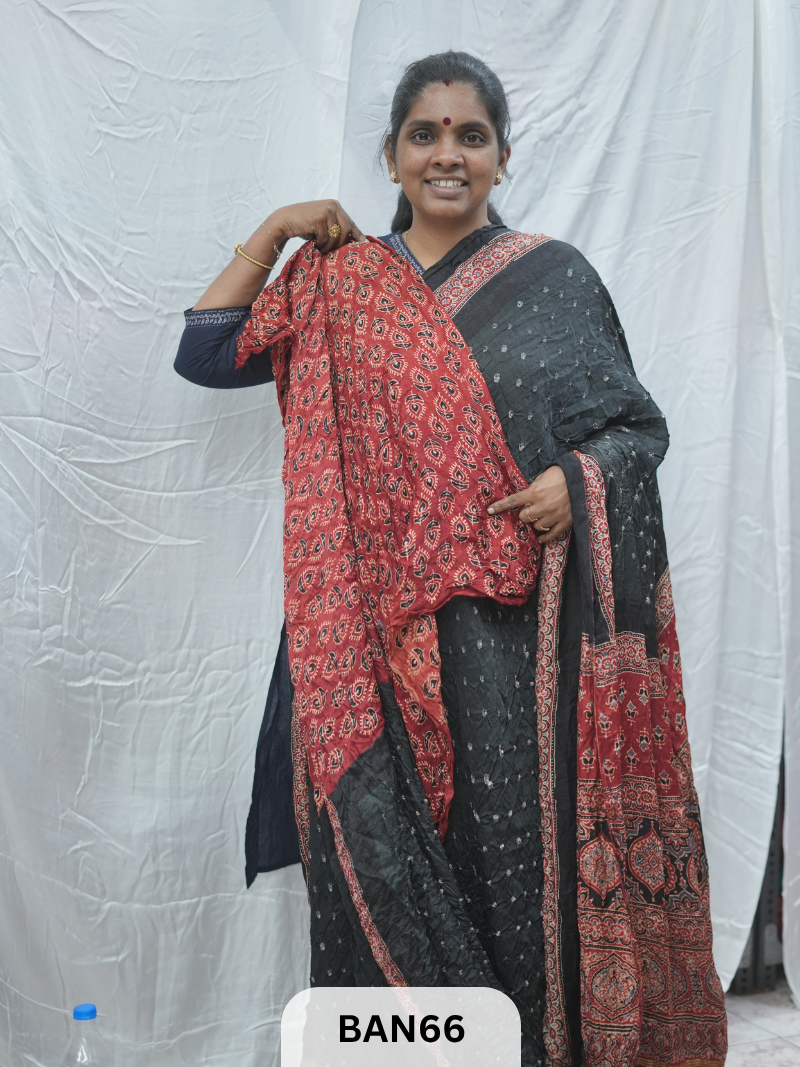 BANDHANI WITH AJRAKH SEMI GAJI SAREE